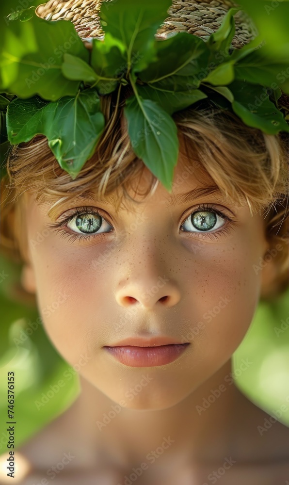 Child With Leaves Adorned on Head Child With Leaves Adorned on Head