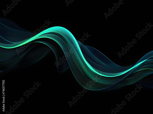 abstract vector wave lines flowing dynamic in blue green colors isolated on black background