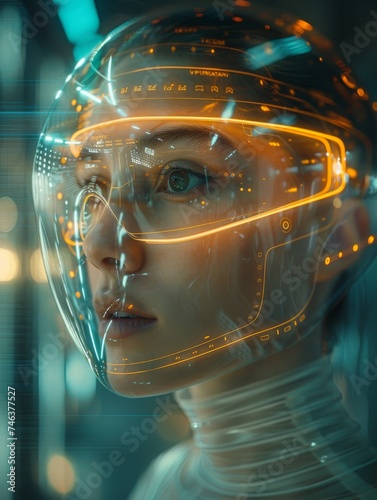 Woman in Futuristic Suit With Glowing Lights photo