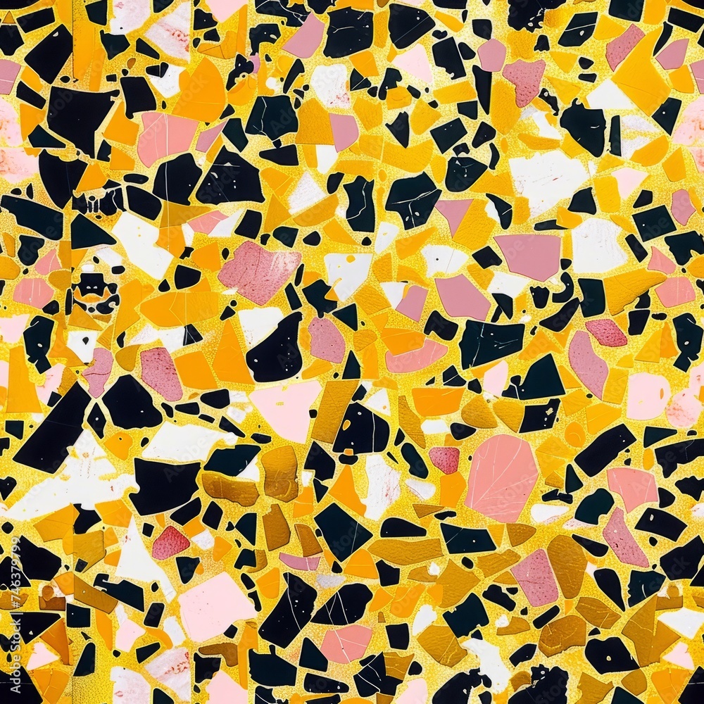 Seamless terrazzo texture pattern gold pink white high resolution 4k, colorful terrazzo for design, architecture, and 3d. HD realistic material polished, surface tileable for creative work and design