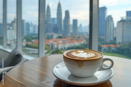 Hot drink with Rosetta Latte art at break time. Generative AI