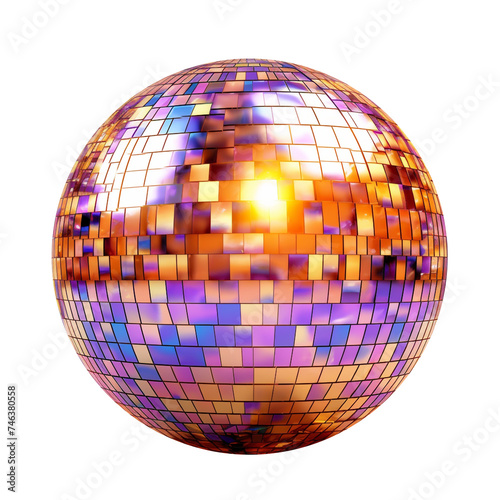 Golden Pink and Purple Retro 70s Disco Ball Isolated on Transparent Background PNG
