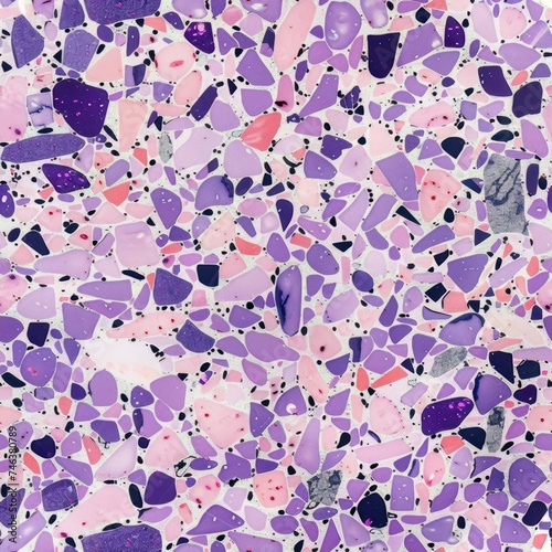 Seamless cameo purple terrazzo texture pattern high resolution 4k, colorful terrazzo for design, architecture, and 3d. HD realistic material polished, surface tileable for creative work and design