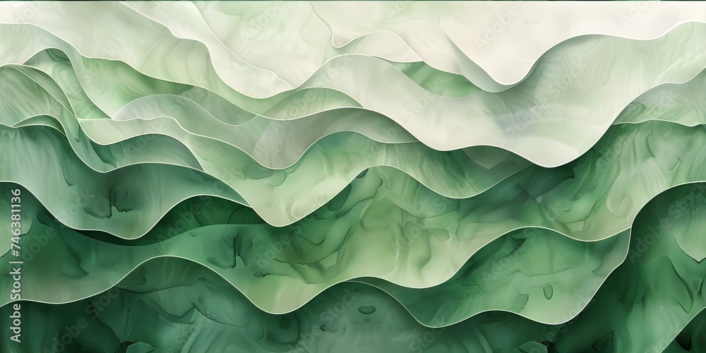 Soft Green Watercolor Background with Wave Pattern and Textured Finish. Concept Watercolor Art, Green Background, Wave Pattern, Textured Finish