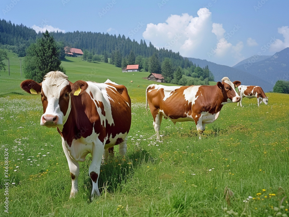 Serene Pastoral Scene with Grazing Cows