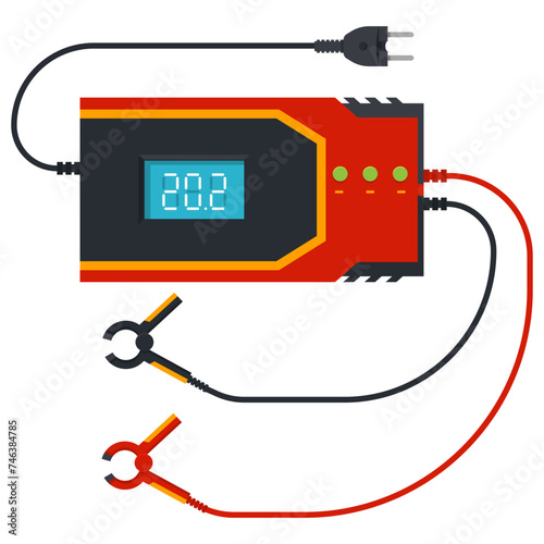 Fast charger for car battery vector cartoon illustration isolated on a white background.