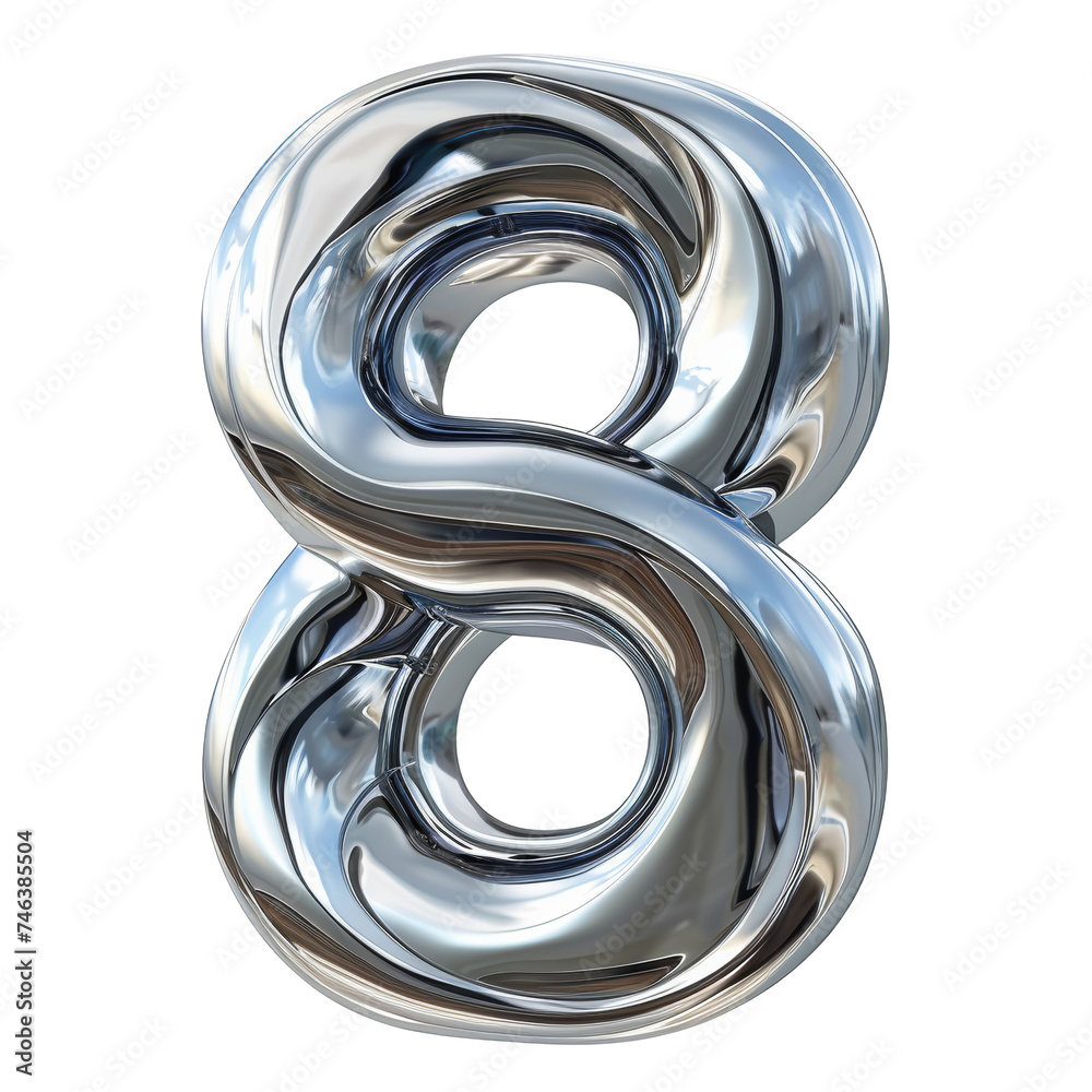 Sleek Metal Number 8 Isolated on Transparent or White Background, PNG Sleek Metal Number 8 Isolated on Transparent or White Background, PNG