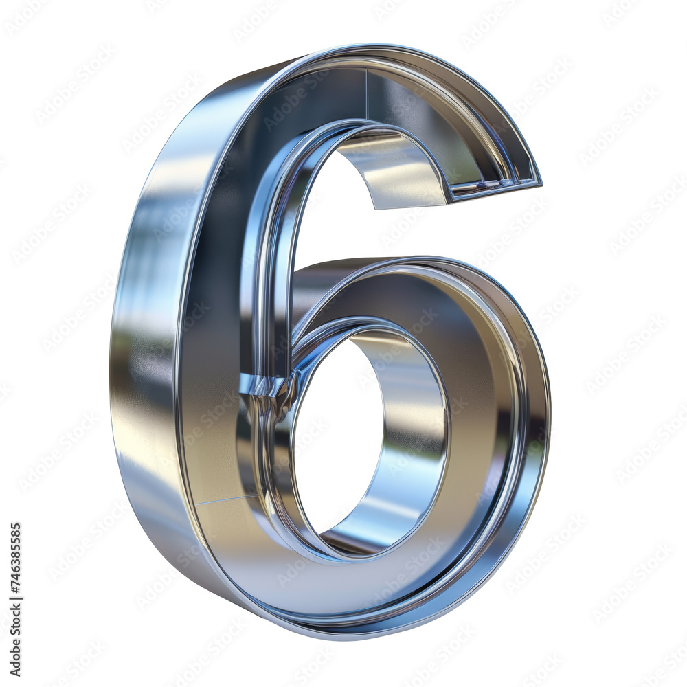 Sleek Metal Number 6 Isolated on Transparent or White Background, PNG Sleek Metal Number 6 Isolated on Transparent or White Background, PNG