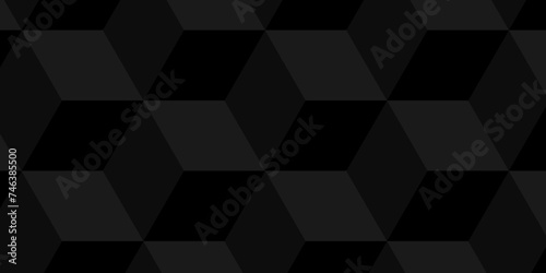  Minimal modern cubes geometric tile and mosaic wall grid backdrop hexagon technology wallpaper background. black and gray geometric block cube structure backdrop grid triangle texture vintage design © MdLothfor
