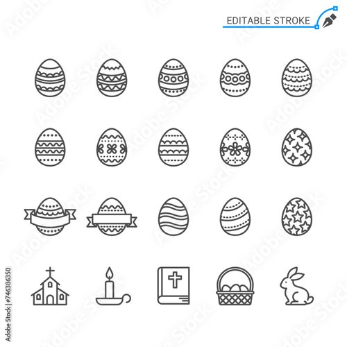 Easter eggs line icons. Editable stroke. Pixel perfect.