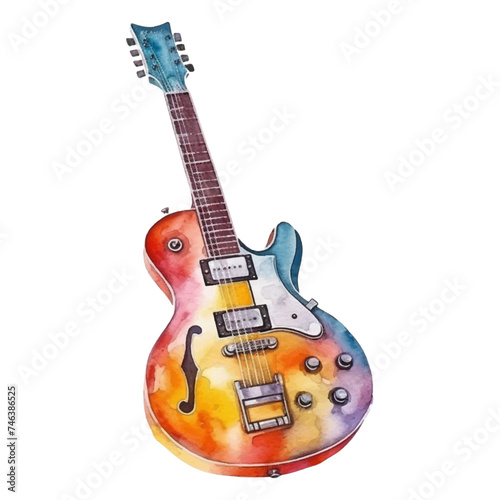 Watercolor electric guitar on white background