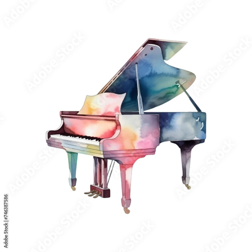 Watercolor piano on white background