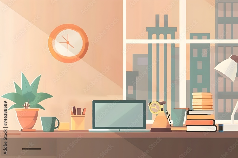 Minimalist Office Desk Setup in Flat Design Minimalist Office Desk Setup in Flat Design