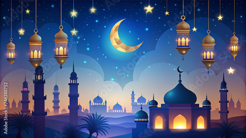 Arabic beautiful Ramadan banner background realistic design illustration