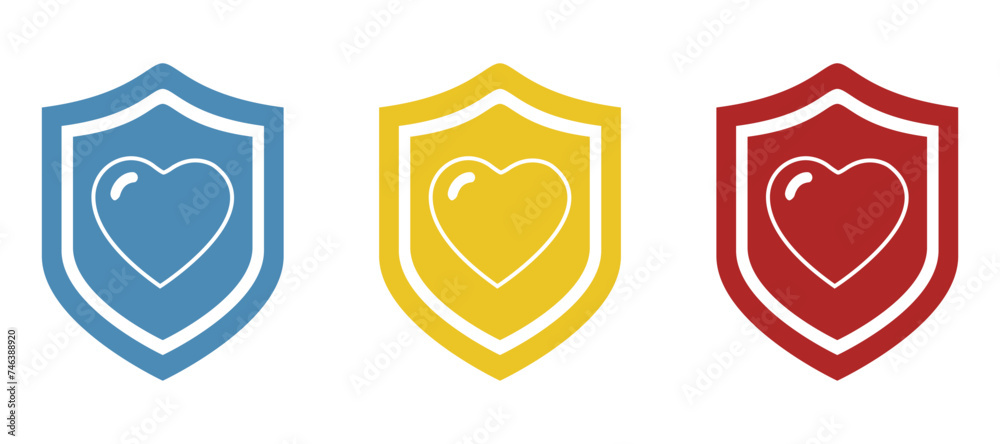 shield icon on a white background, hearts, vector illustration