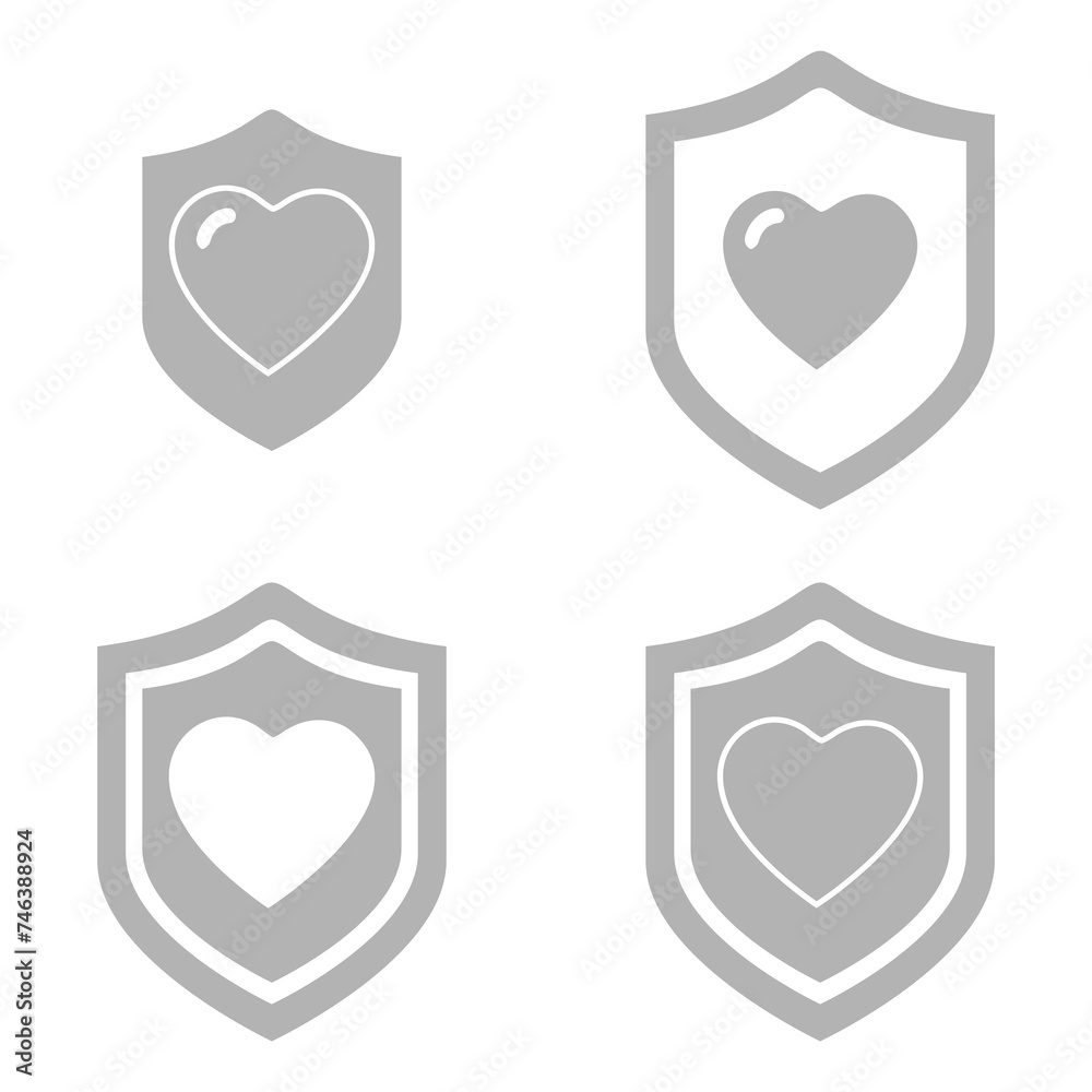 shield icon on a white background, hearts, vector illustration