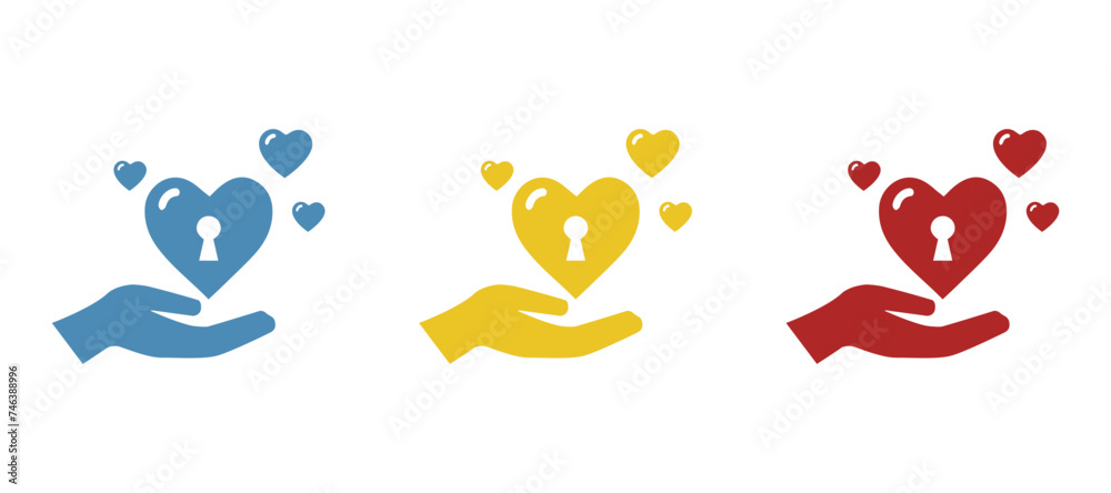 hand icon, heart with lock on a white background, vector illustration