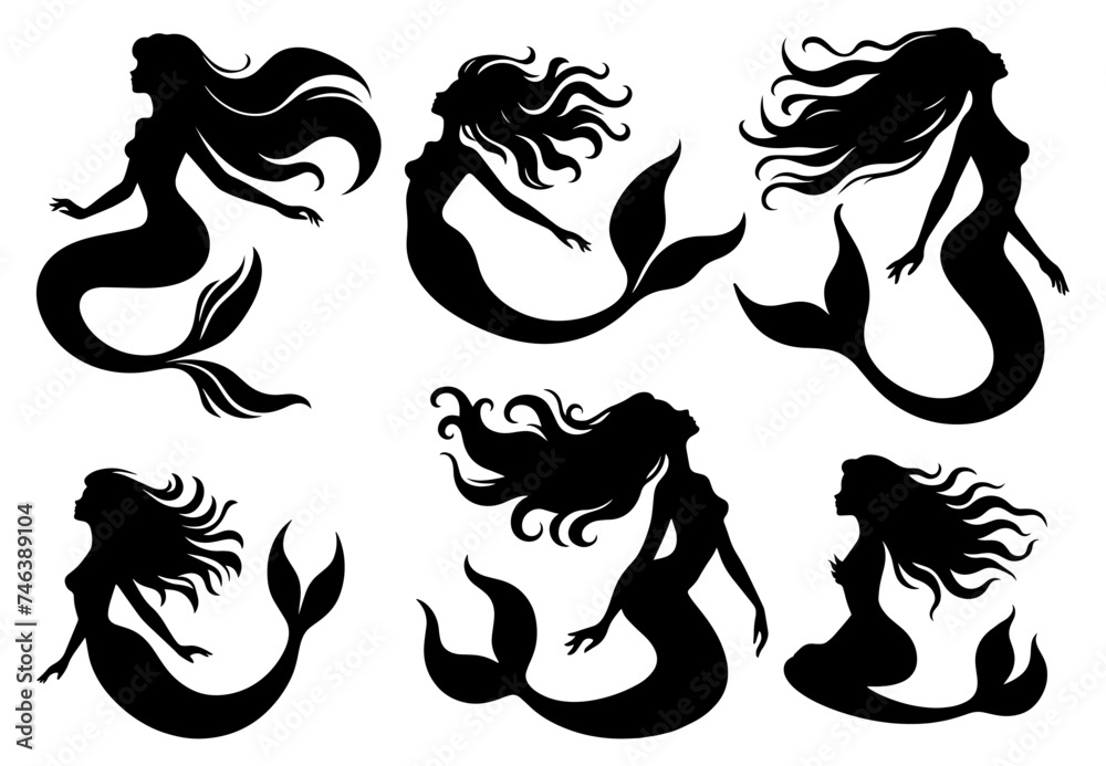 Vector illustration. Mermaid silhouette on a white background ...