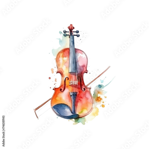 Watercolor violin on white background