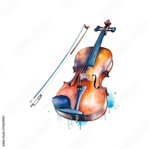 Watercolor violin on white background