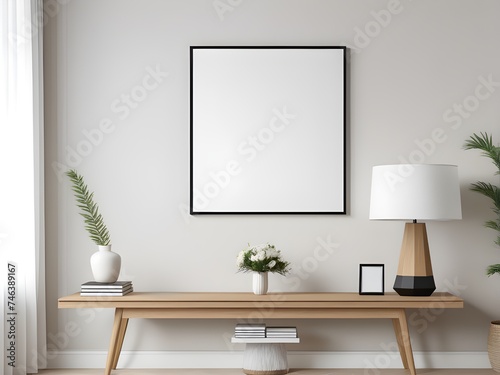 Square mockup poster frame in modern living room interior  modern interior design