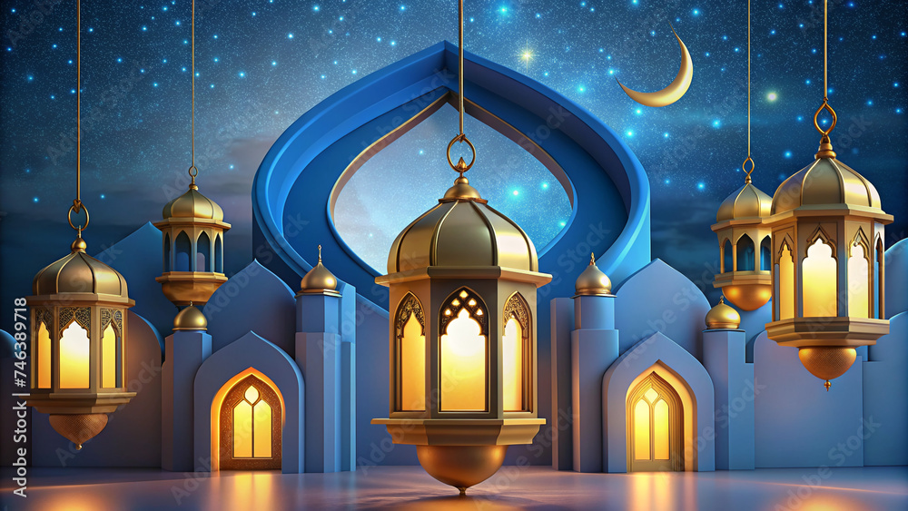 Obraz premium Arabic beautiful Ramadan banner background realistic design illustration