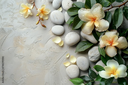 white orchid and stones