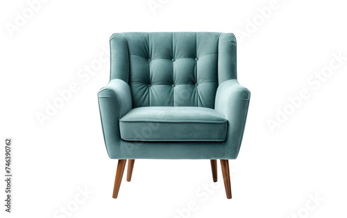 Light Blue Chair With Wooden Legs. A light blue chair with wooden legs stands in a room, adding a pop of color to the space. on a White or Clear Surface PNG Transparent Background.