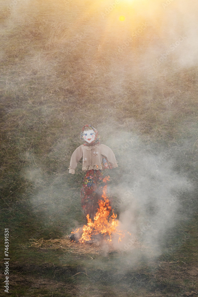 burning effigy at the traditional Maslenitsa celebration