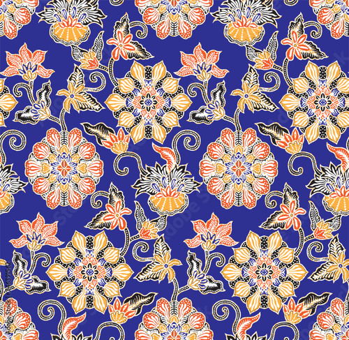 Seamless Ethnic Flower and Leaves Traditional Pattern Design Vector.
Design for Wallpaper, Clothing, Wrapping, Batik, Fabric in Ethnic Themes