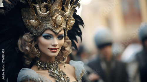 Beautiful Italian woman with model looks, participating in the Carnival.