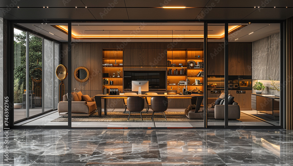 Hotel lobby interior, modern style. Created with Ais