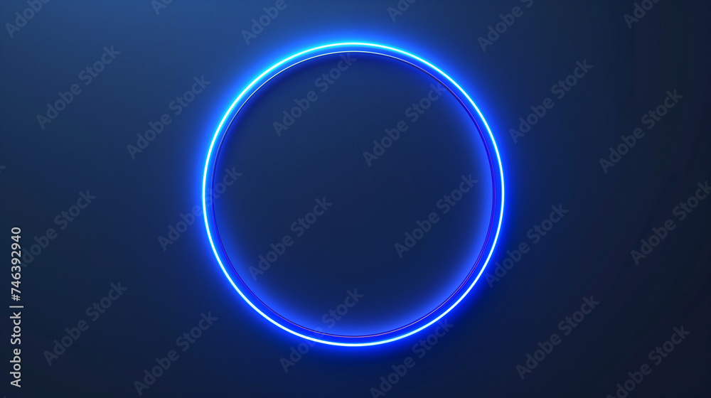 glowing blue neon circle on a dark background, creating a futuristic and minimalist aesthetic