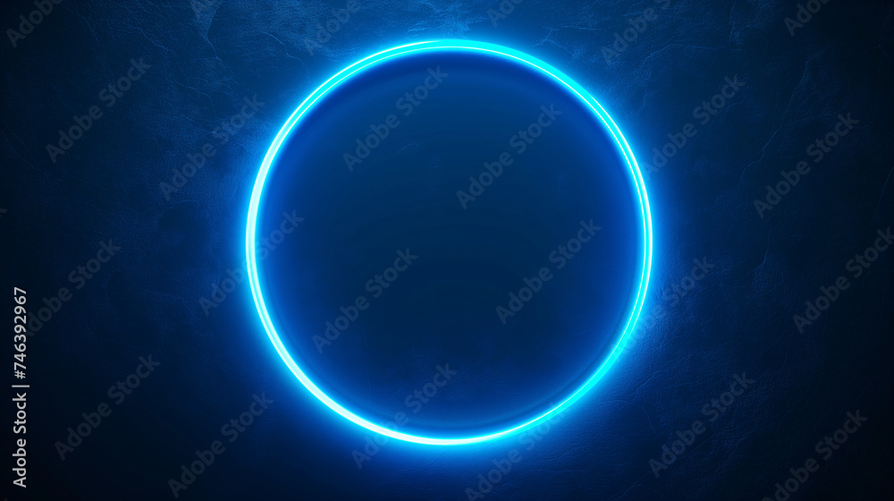 Obraz premium glowing blue neon circle on a dark background, creating a futuristic and minimalist aesthetic