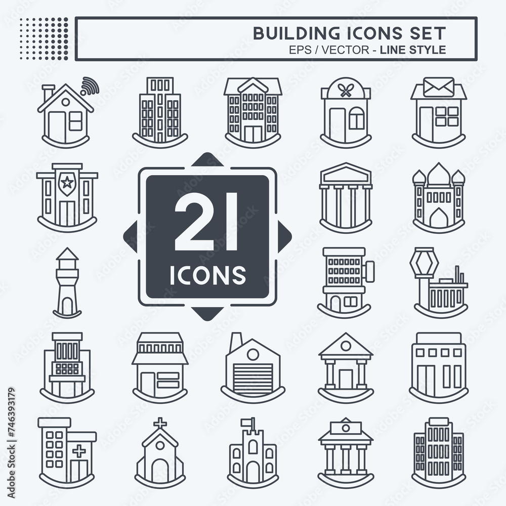 Icon Set Building. related to Icon Construction symbol. line style. simple design editable. simple illustration