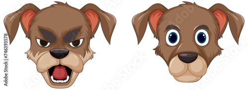 Vector illustration of dogs showing different emotions.