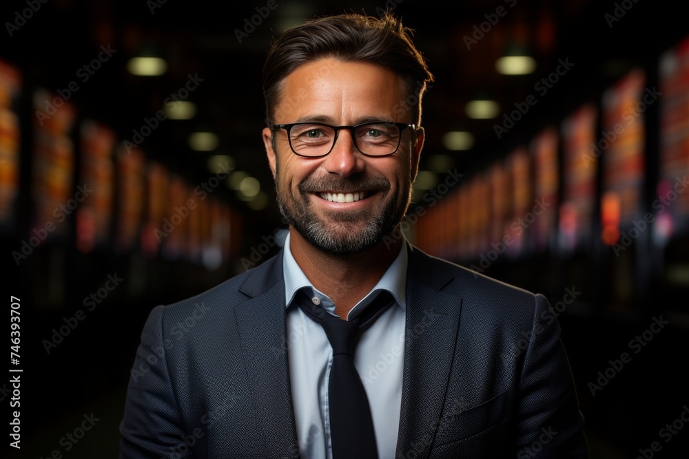 Portrait of a Stylish Man Working in an International Stock Exchange Company: Specialist Monitoring Equity and Share Markets, Communicating with Clients Portrait of a Stylish Man Working in an International Stock Exchange Company: Specialist Monitoring Equity and Share Markets, Communicating with Clients