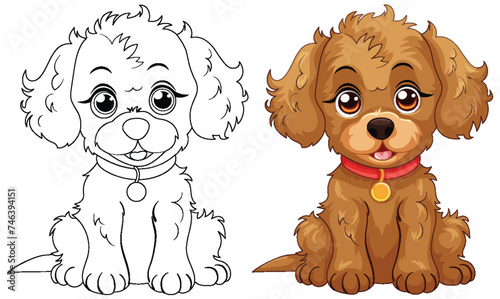 Two cute cartoon puppies with playful expressions