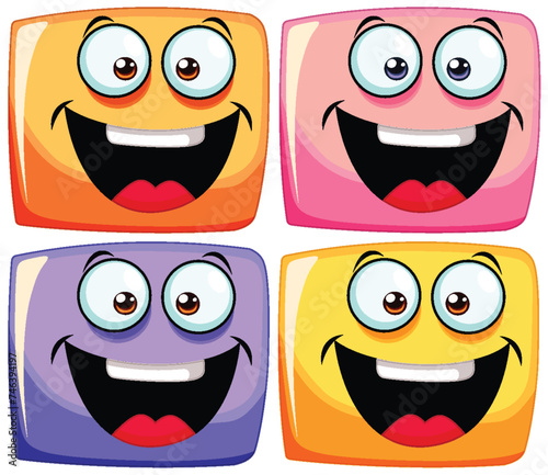 Four vibrant, smiling faces in a vector illustration.