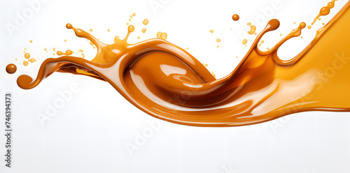 Liquid caramel wavy splash isolated on white background