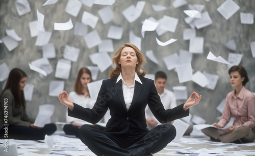 Zen Amid Chaos: Businesswoman Meditating in the Workplace © Curioso.Photography