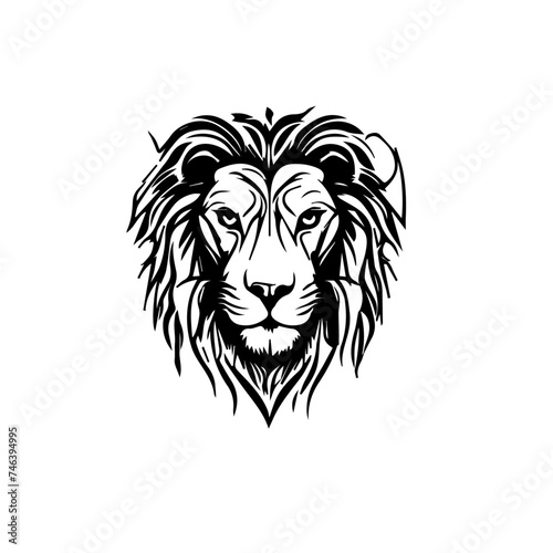 Black and white portrait of a Lion head logo design clipart