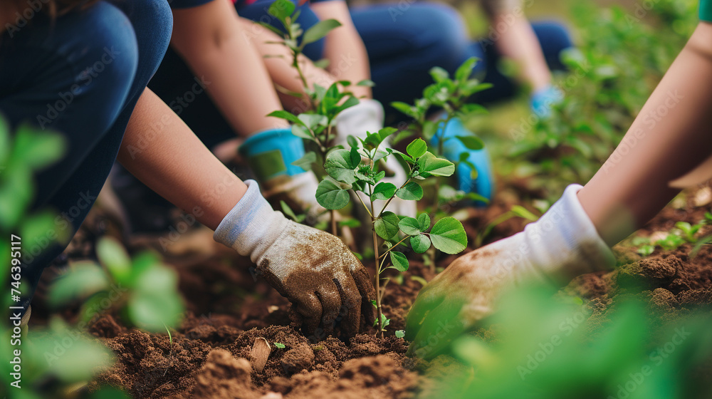 Fototapeta premium Casual gardener working sustainable in garden at spring, generative AI