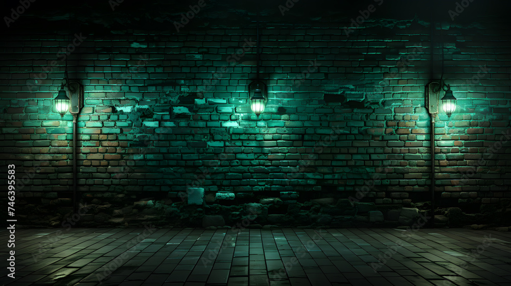 Naklejka premium brick wall with green light