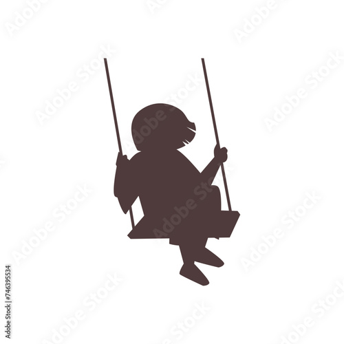 Child on swing silhouette. Vector illustration