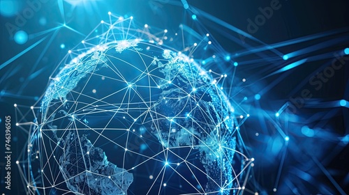 Planet with connections icon. Internet, world wide web, geography, location, information, antidesign, website, space, technology, communication, SMS, data transfer. Generated by Ai