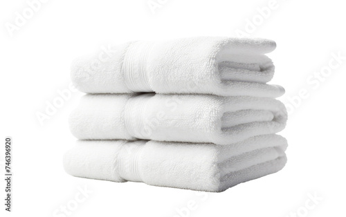 Stack of White Towels. A neat stack of white towels are arranged in a tidy pile, showcasing their clean and fresh appearance. on a White or Clear Surface PNG Transparent Background.