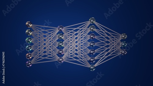 Neural Network Structure: 3D Model of Neurons and Connections, 3D rendering