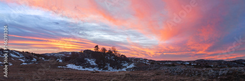Winter sunset panorama at mount Demerdji, Crimea
