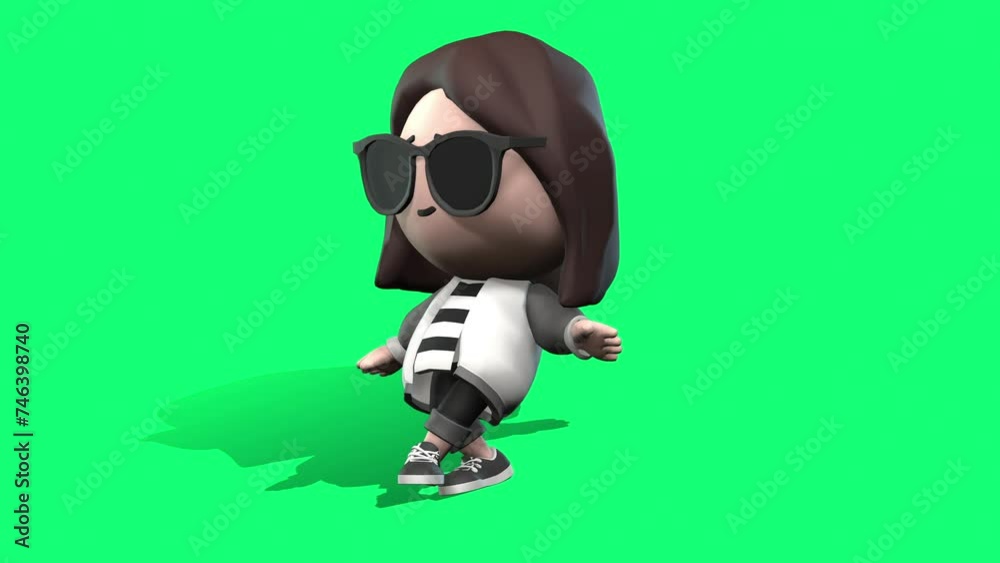 Stylish Cartoon Character in Sunglasses on Green Background Stylish Cartoon Character in Sunglasses on Green Background